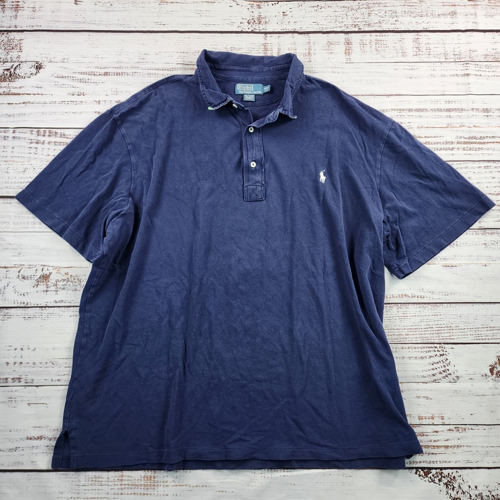 Polo Ralph Lauren Mesh Polo Shirt Men's 2XLT Tall Navy Blue White Pony Cotton